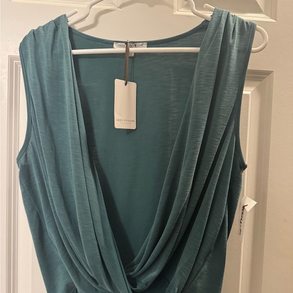 Green Envelope Tops - Green Envelope Teal Draped Blouse